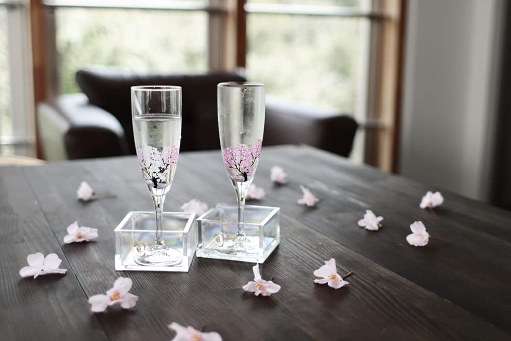 シャンパングラス 丸モ高木陶器 冷感桜ペアセット