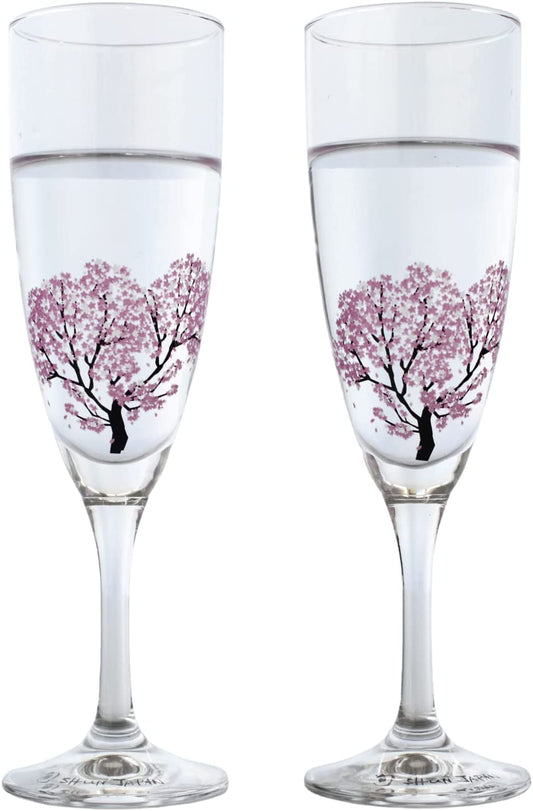 シャンパングラス 丸モ高木陶器 冷感桜ペアセット