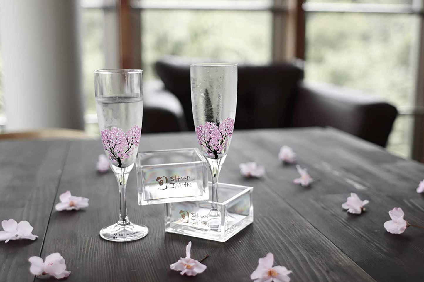 シャンパングラス 丸モ高木陶器 冷感桜ペアセット